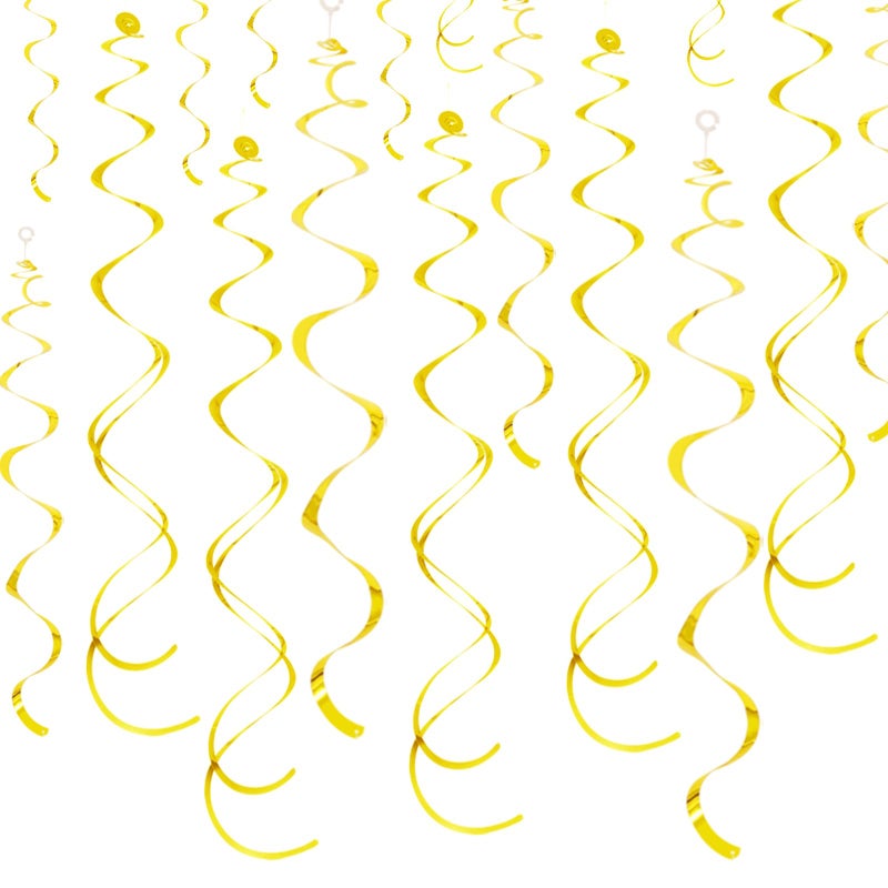 Yymobt Gold Ceiling Swirl Foil Decorations Hanging Plastic Streamer Themed Swirl Party Decoration for Wedding Thanksgiving Day Graduation Celebration  Pack of 28 - Image 1